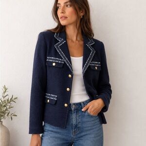 Talbots‎ lined Navy Tweed Blazer with Gold Buttons 6